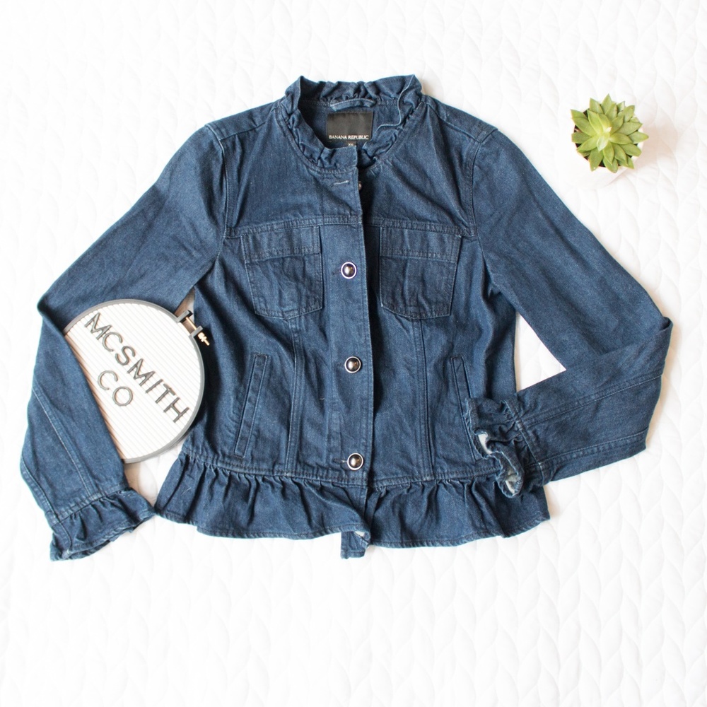 Banana Republic | Ruffle Peplum Denim Jean Jacket - Picture 1 of 6